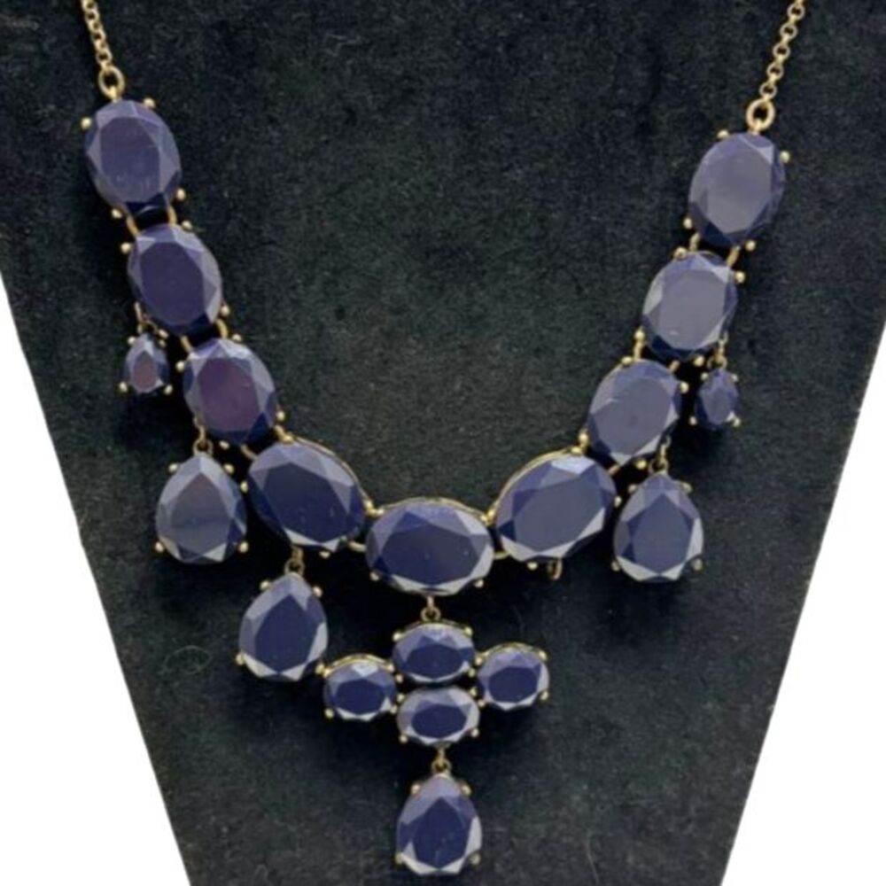 J.Crew Golden Era Glossy Midnight Navy Blue Multi Faceted Statement Bib Necklace